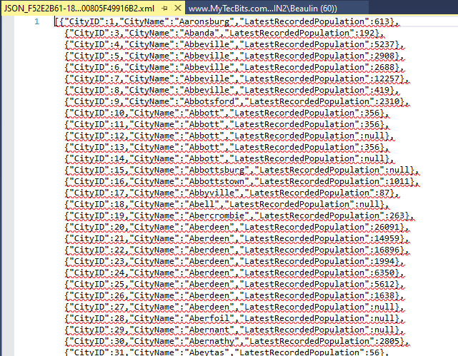 Get the data from a table in JSON format