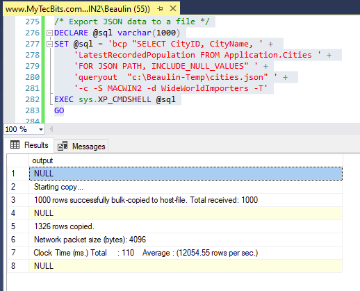 Export the result in JSON format to a JSON file