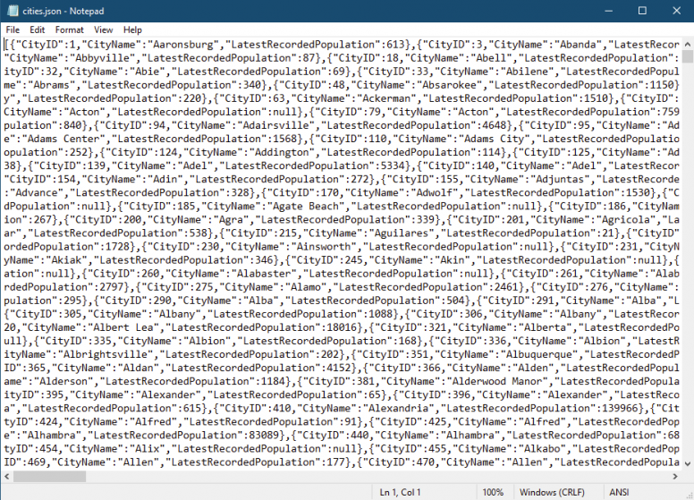 Exported data in json file