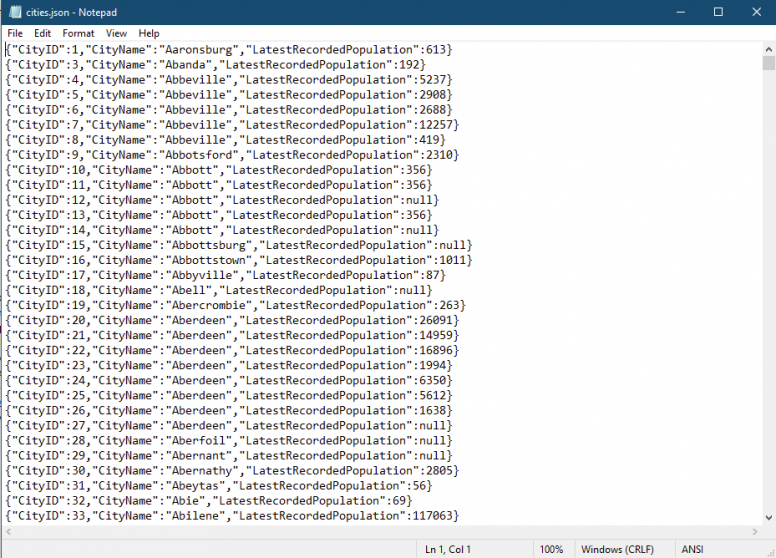 Exported line-delimited JSON data