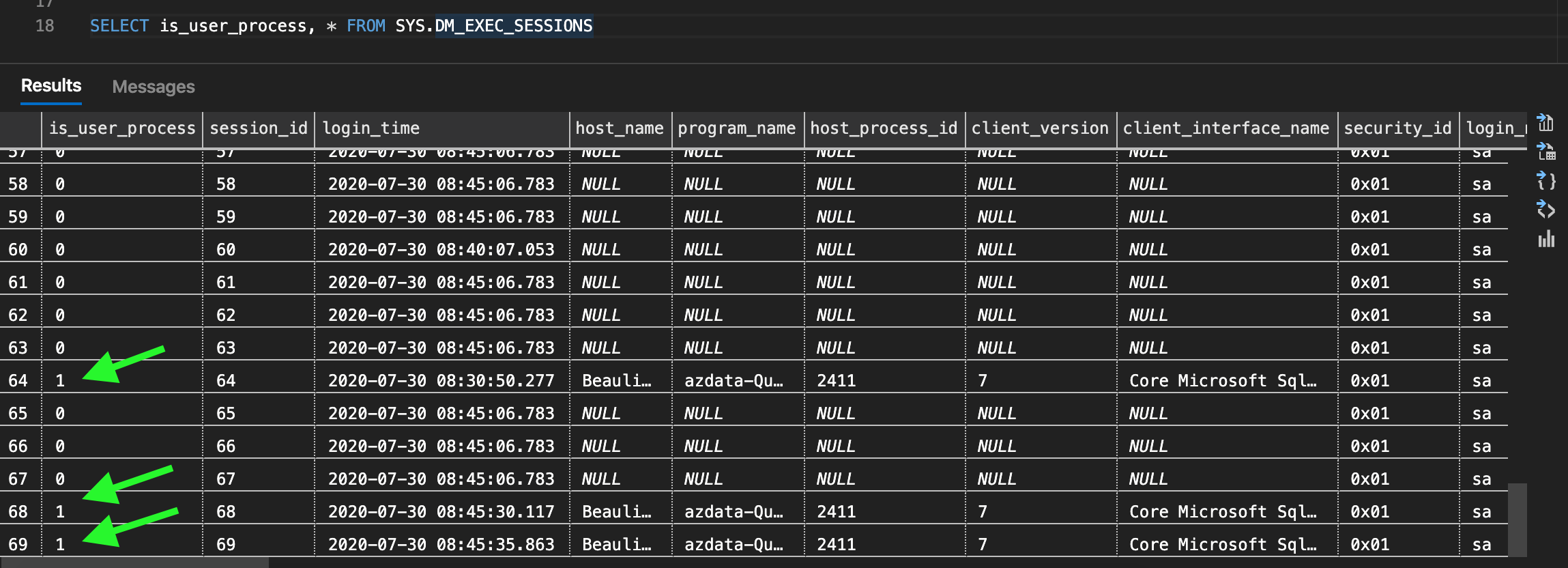 Find Active SQL Connections using SYS.DM_EXEC_SESSIONS