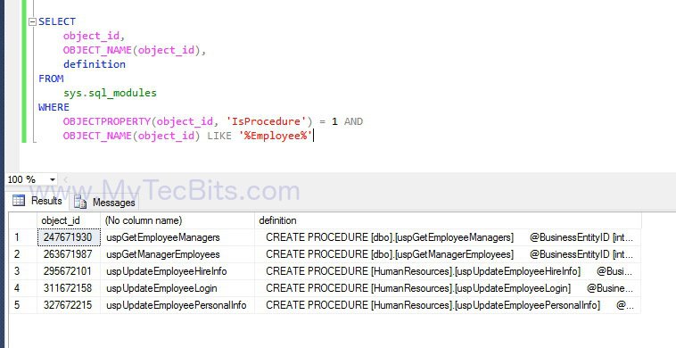SQL Find Stored Procedure By Query