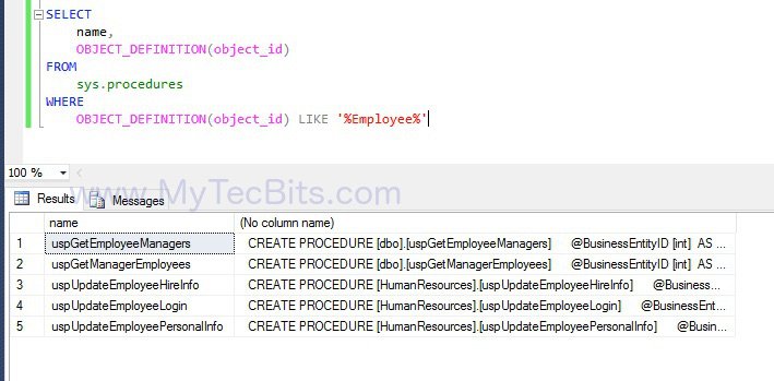 SQL Find Stored procedure Containing Text