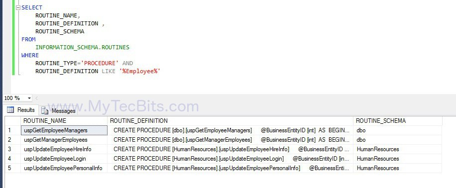 SQL Find Stored procedure Containing Text