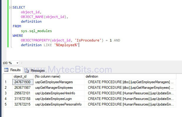 SQL Find Stored Procedure Containing Text