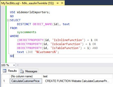 SQL Find User Defined Function Containing Text