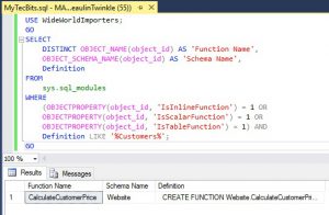 SQL Find User Defined Function Containing Text