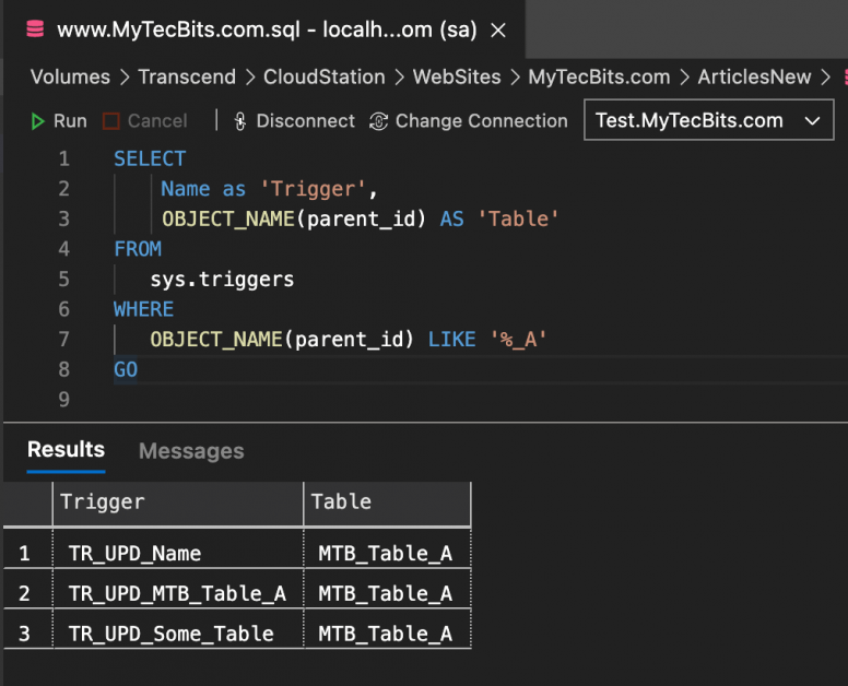 Finding Triggers For Tables