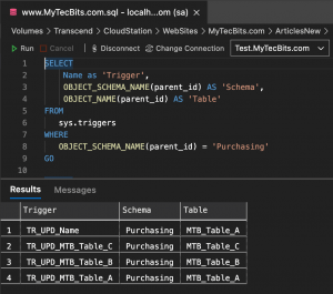 Finding triggers on table or schema in SQL Server DB | My Tec Bits