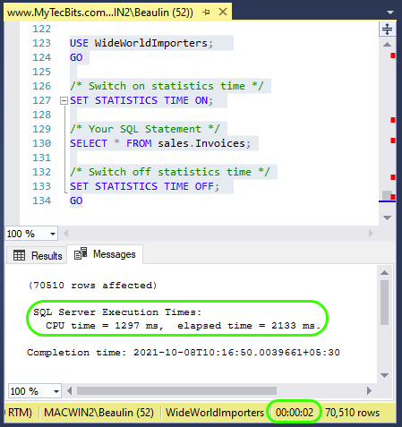 Getting Accurate Execution Time using STATISTICS TIME