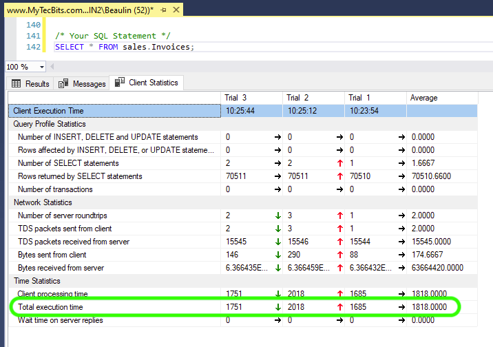 Getting Accurate Execution Time using Client Statistics option