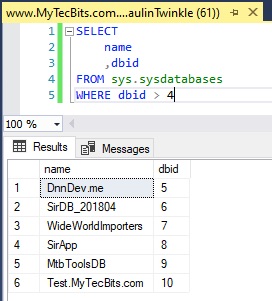 Get the list of user created databases in SQL Server