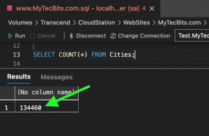 Number of rows in city table