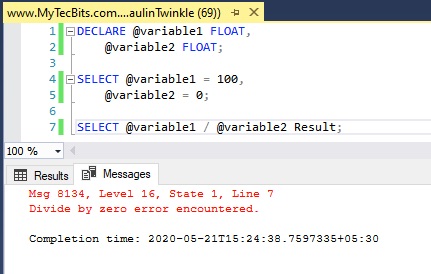 Msg 8134 Divide by zero error encountered
