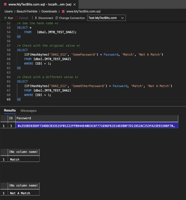 SHA2 512 hash code matching