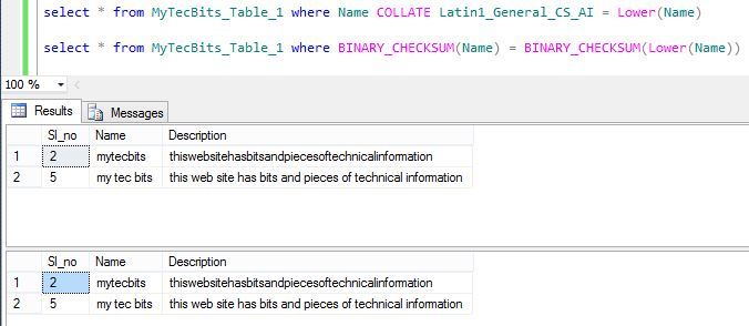 SQL Server Case Sensitive Search