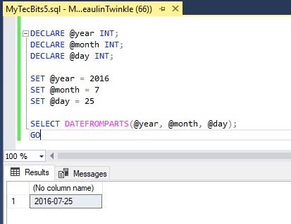 Draak Pijnstiller Plotselinge afdaling Generate A Date From Day, Month & Year In SQL Server | My Tec Bits