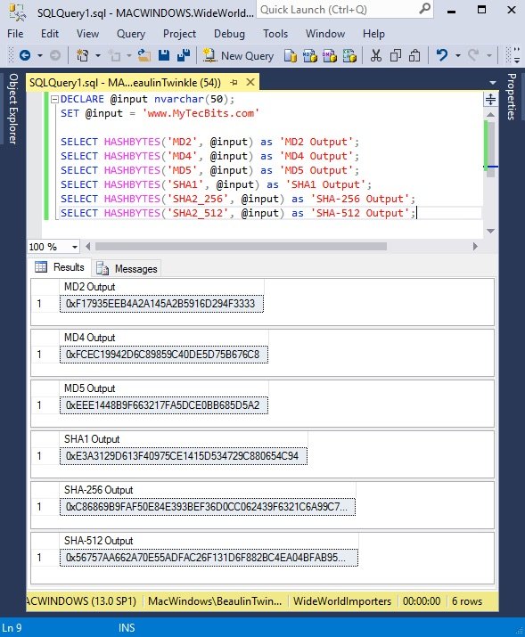 Hash Code Encryption with HASHBYTES in SQL Server