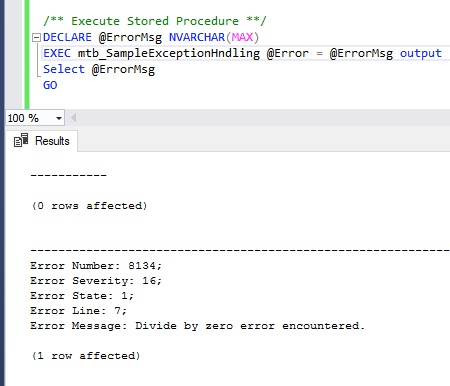 Return Error Message In SQL Server Stored procedure