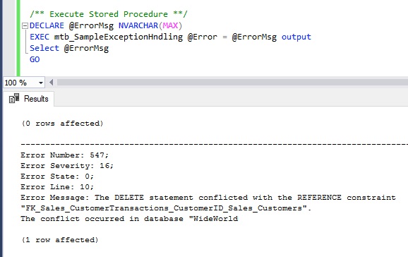 Rollback Transaction On Error In SQL Server Stored Procedure