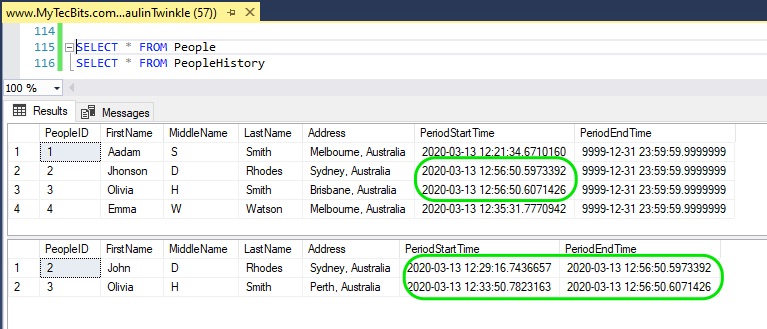 Querying data from temporal table