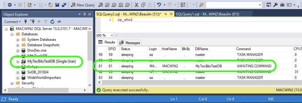 Active connection against single-user database