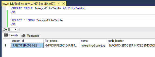 Data of files and images stored in FileTable Table