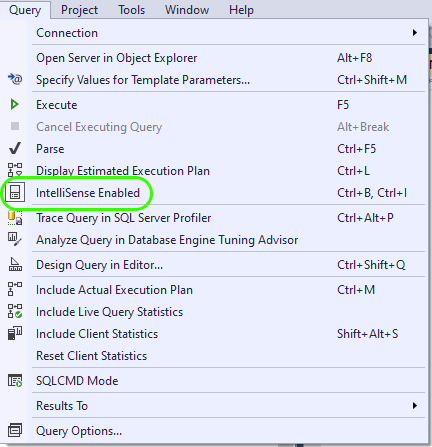 Enable IntelliSense for the query window
