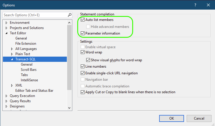 Enable statement completion