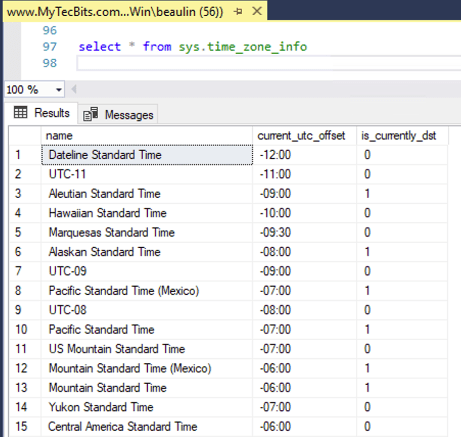 system T-SQL function sys.time_zone_info