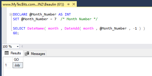 convert month number to month name in SQL Server