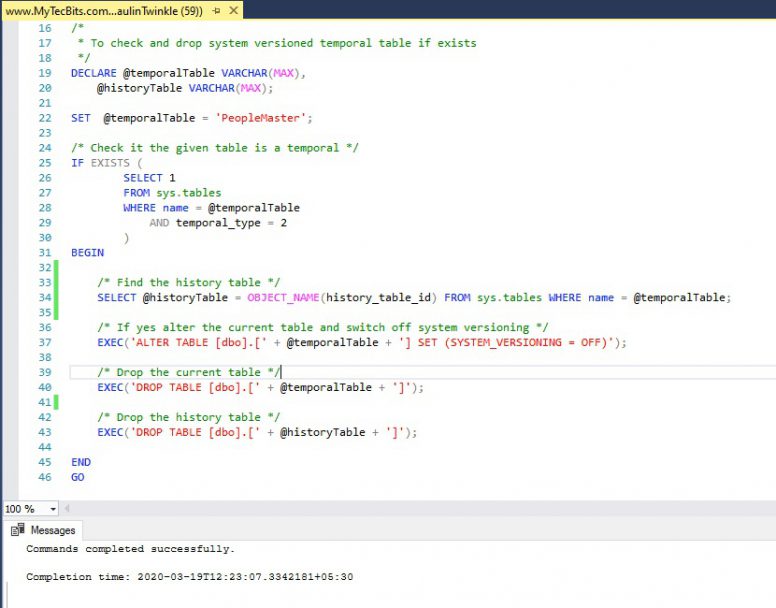 Check and drop system versioned temporal table if exists