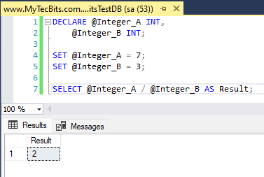 Dividing integers in SQL Server gives integer result.