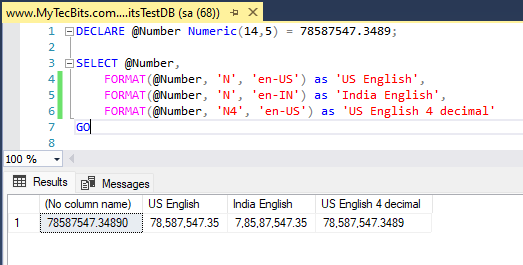 Format a number with commas using FORMAT function