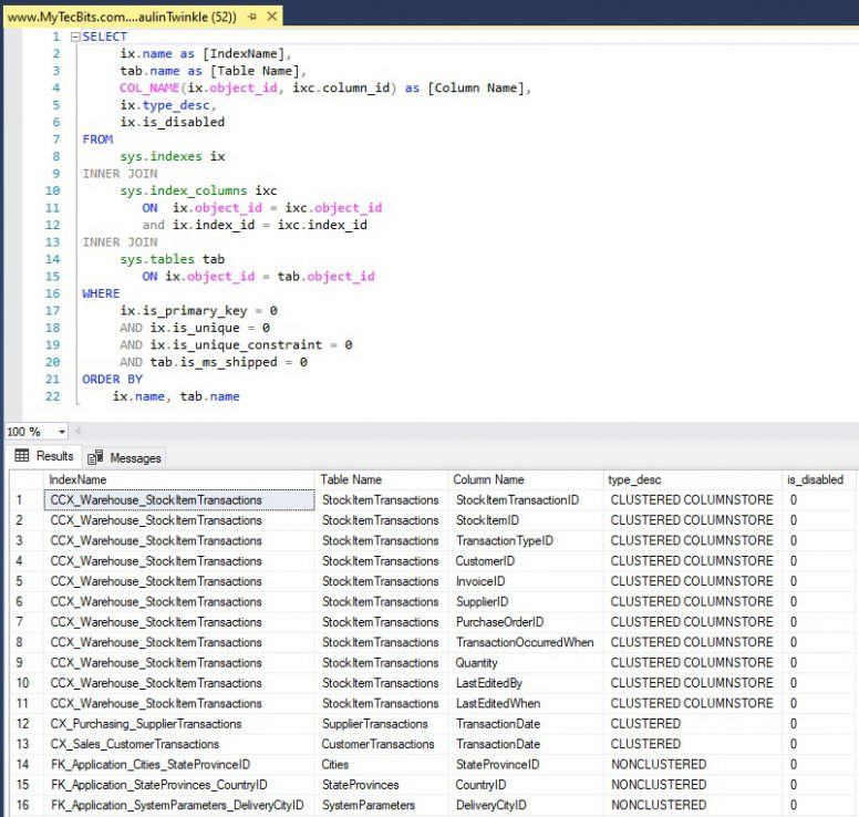 Get the list of all indexes and index columns in a Database