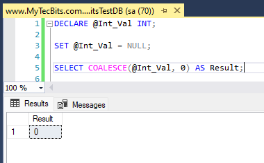 Replace NULL with 0 in SQL Server using COALESCE