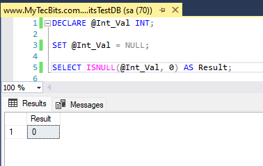 Replace NULL with 0 in SQL Server using ISNULL