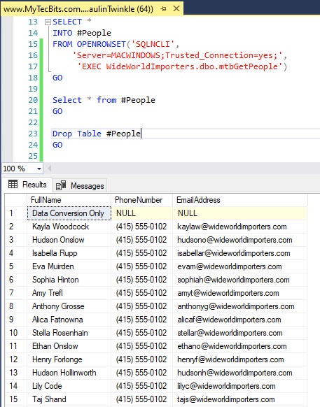 insert results from Stored Procedure to a temp table