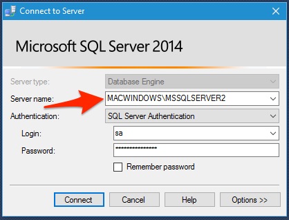 SQL Server Management Studio Login Screen