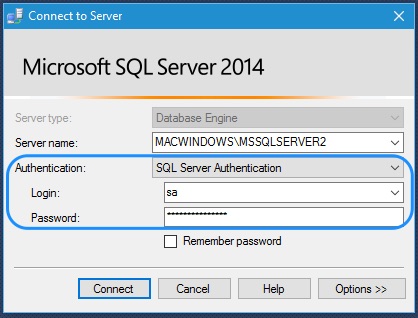 SQL Server Management Studio Login Screen