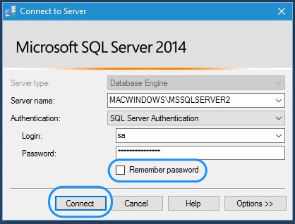 SQL Server Management Studio Login Screen