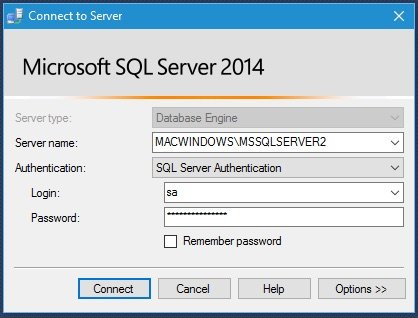 SQL Server Management Studio Login Screen