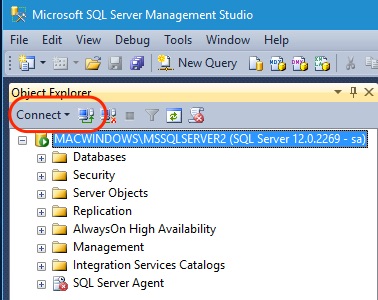 SQL Server Managemnet Studio - Object Explorer - Connect