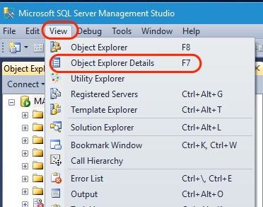 SSMS Object Explorer Details Window