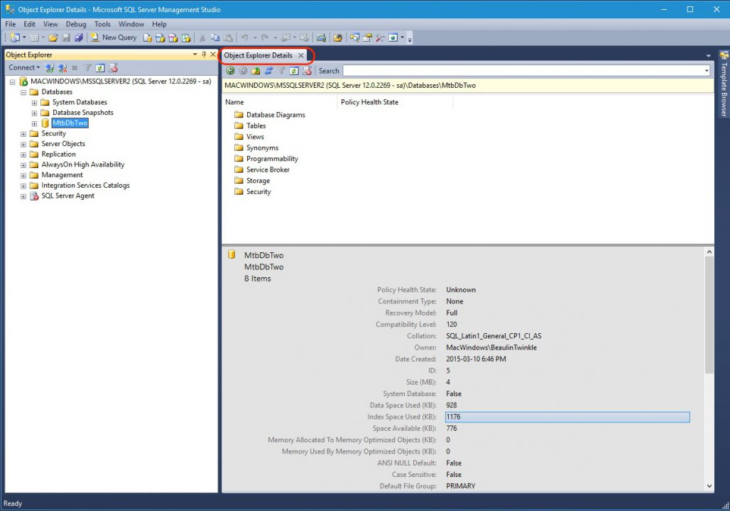 SSMS Object Explorer Details