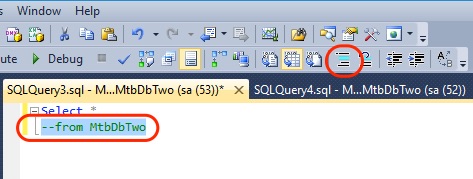 SSMS Query Editor Comment