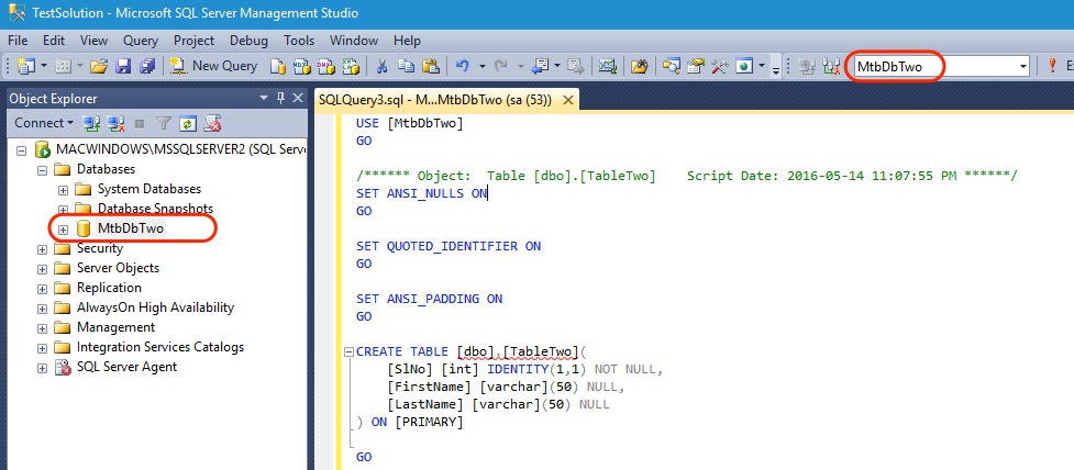 SSMS Query Editor DB Connection