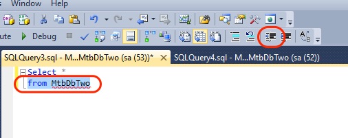 SSMS Query Editor Decrease Indent