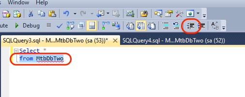 SSMS Query Editor Decrease Indent