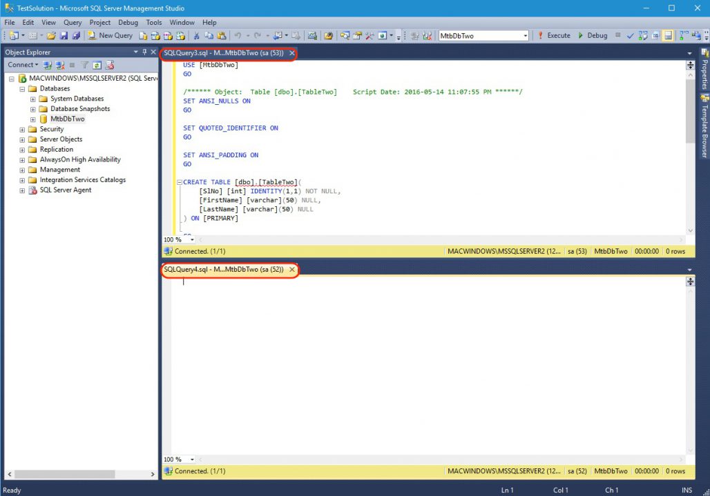 SSMS Query Editor Horizontal Tab Group